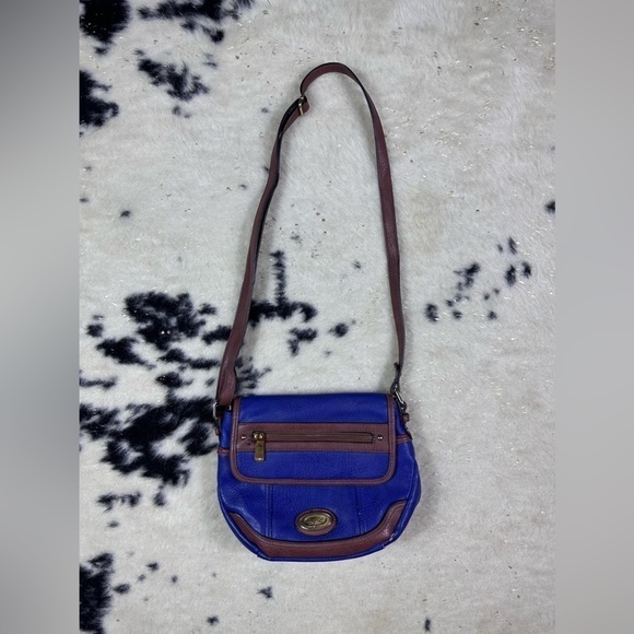 B.O.C Born Concept Women's Blue and Brown Leather Y2K Crossbody Satchel Purse - Picture 1 of 15
